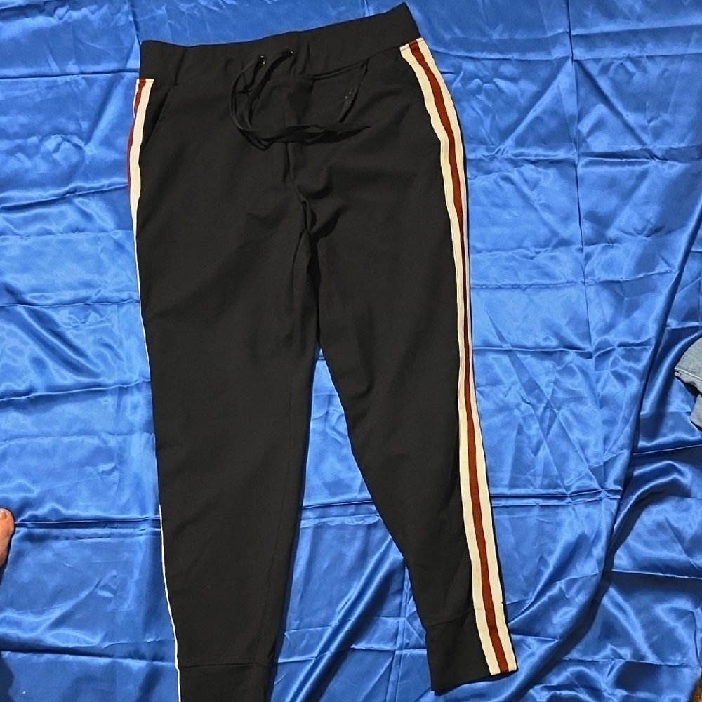 Black Joggers with Red and White Stripes